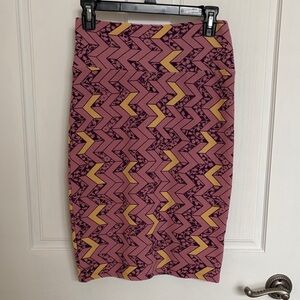 LuLaRoe Pink and Yellow Zigzag Pencil Skirt
